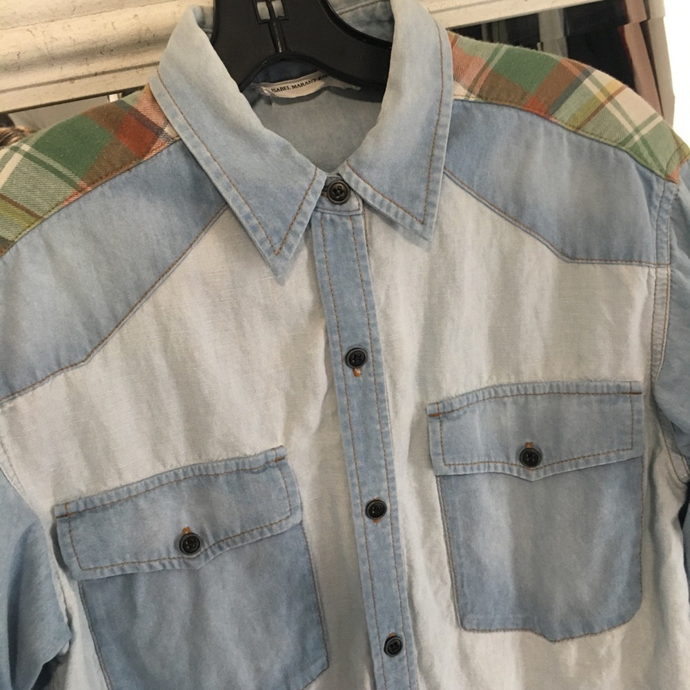 Isabel Marant Etoile Patchwork Denim Plaid Shirt - image 6